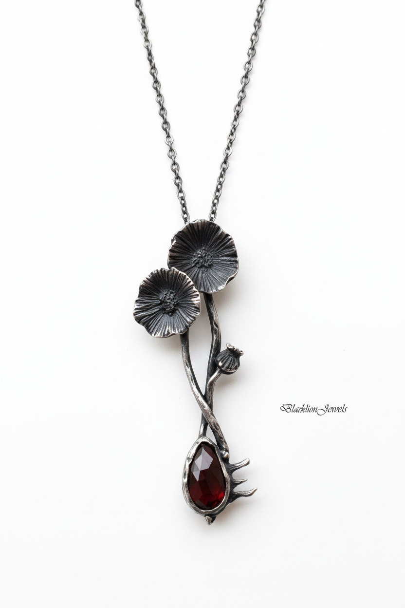 Collar de amapolas con fondo blanco