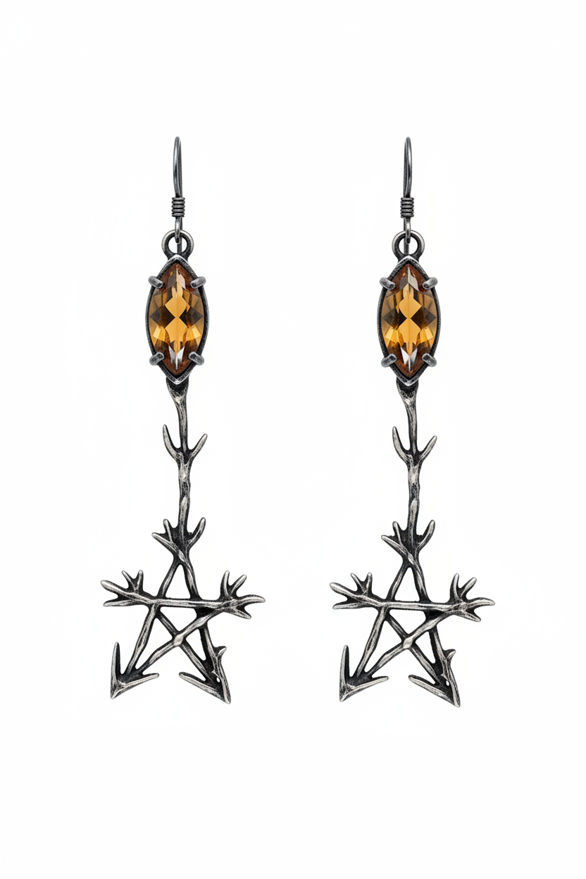 Pendientes de pentagrama gótico con engaste de cuatro garras