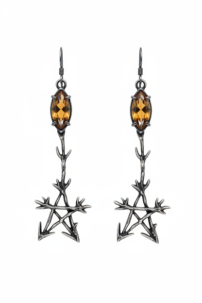 Pendientes de pentagrama gótico con engaste de cuatro garras